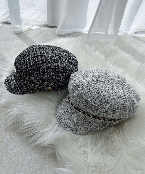 INGNI（イング） 帽子 ハット チェーン付ツイードキャスケット