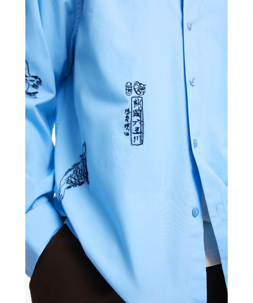 Desigual（デシグアル） シャツ スカイブルースケッチ刺繍長袖シャツ