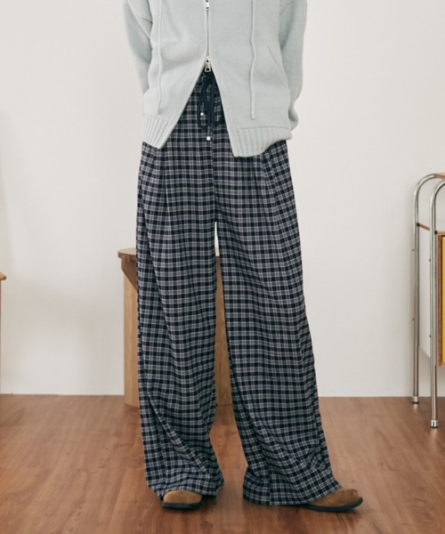 MERLOT（メルロー） パンツ 「ウエスト総ゴム」ウールタッチギンガム