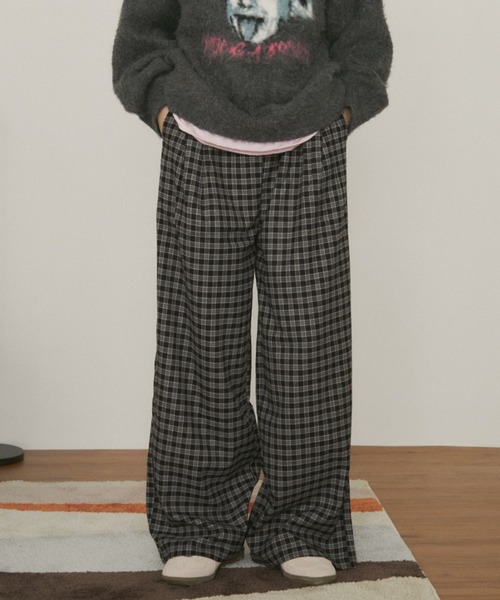 MERLOT（メルロー） パンツ 「ウエスト総ゴム」ウールタッチギンガム