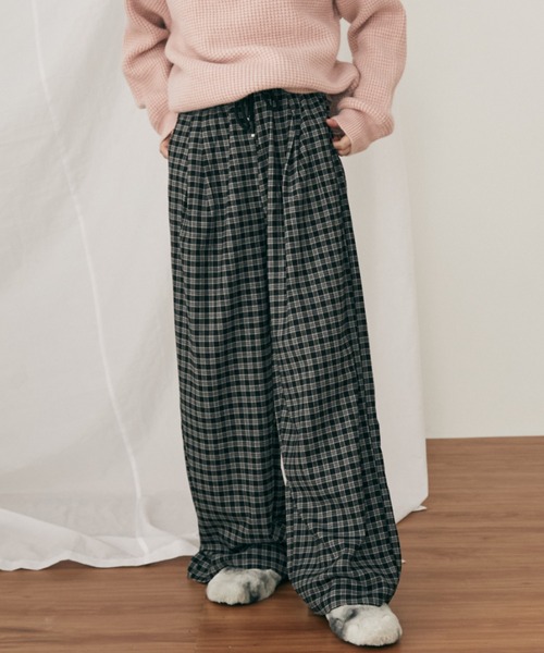 MERLOT（メルロー） パンツ 「ウエスト総ゴム」ウールタッチギンガム