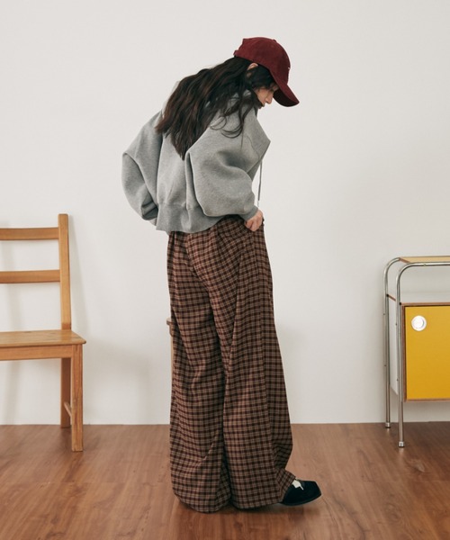 MERLOT（メルロー） パンツ 「ウエスト総ゴム」ウールタッチギンガム
