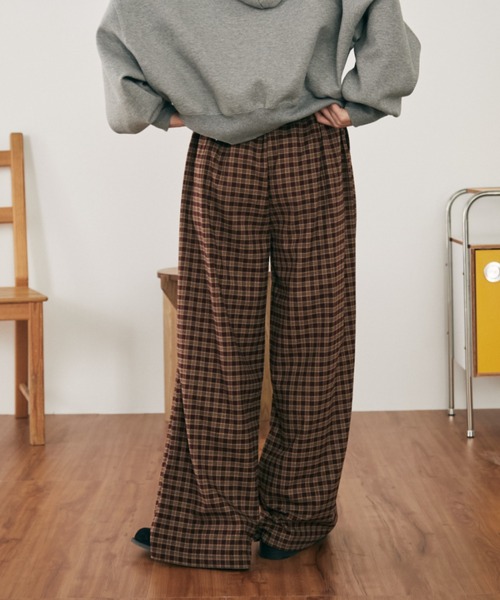 MERLOT（メルロー） パンツ 「ウエスト総ゴム」ウールタッチギンガム
