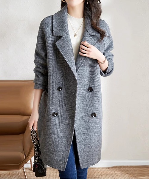 コート チェスターコート ミドル丈ダブルボタンチェスターコート