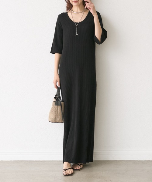 RIVE DRIOITE 長袖 ワンピース リブ 2way ブラック RIVE DRIOITE 長袖 ワンピース リブ 2way ブラック