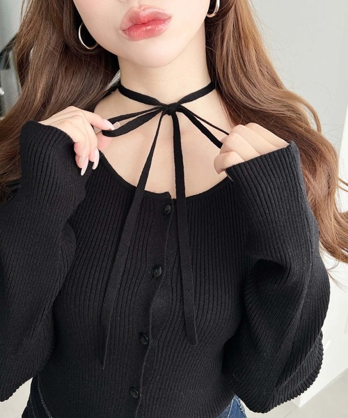 senee チョーカーリブニットカーディガン ブラック SENEE（セニー）の「choker rib knit cardigan（チョーカーリブニット