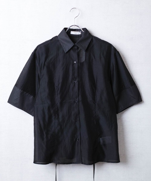 値下げ×  link   バックリボンシアーシャツ　ブラック GU - GU シアーバックリボンシャツ (長袖)黒 UNIQLOの通販 by w.day*̣̩