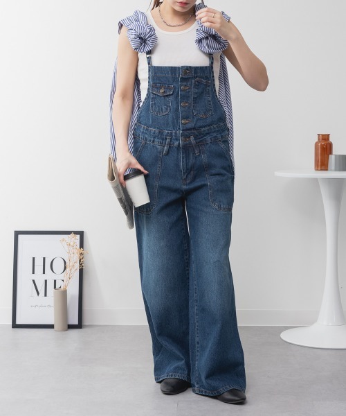 サロペット オーバーオール デニムサロペットワイドパンツ ワイド