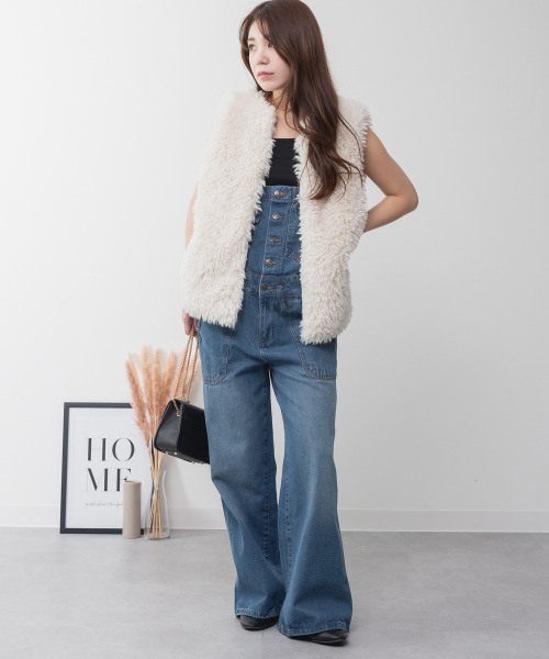 サロペット オーバーオール デニムサロペットワイドパンツ ワイド