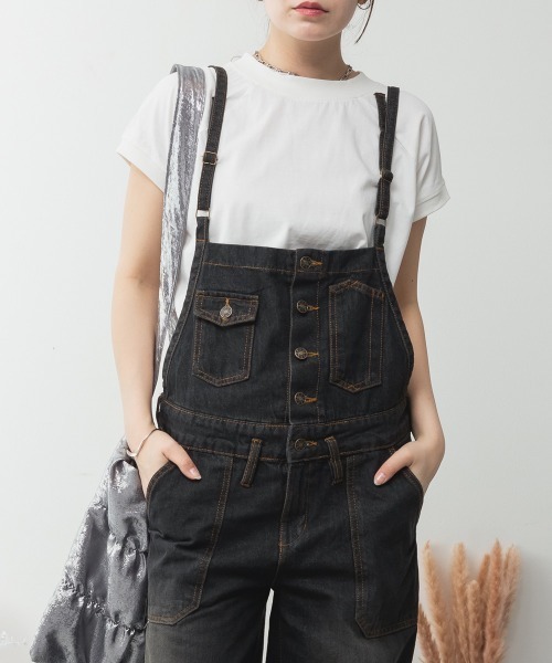 サロペット オーバーオール デニムサロペットワイドパンツ ワイド