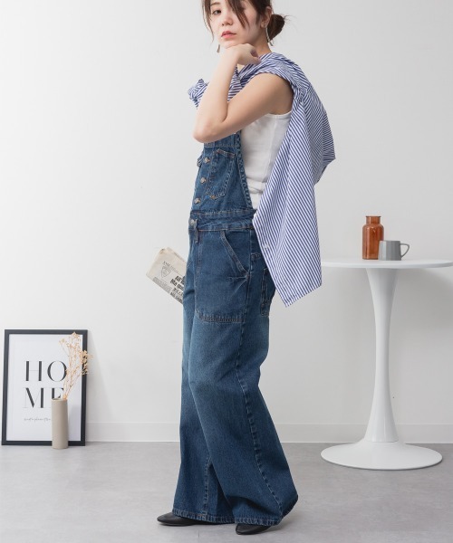 サロペット オーバーオール デニムサロペットワイドパンツ ワイド