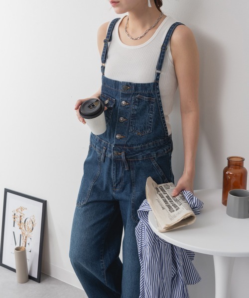 サロペット オーバーオール デニムサロペットワイドパンツ ワイド