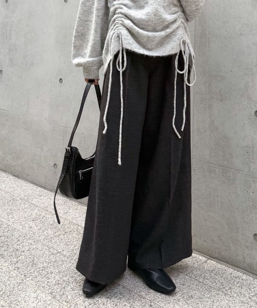 AD2015 15AW ウールカシミヤパンツ 黒 スラックス archive archives（アルシーヴ） スラックス パンツ ベルト付ウールタック