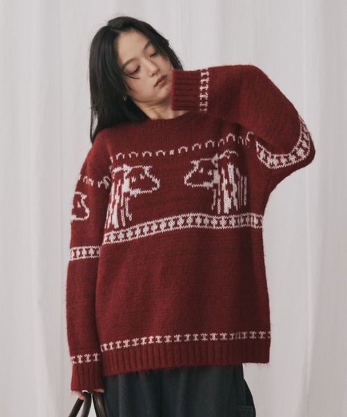 RATS ニット セーター　赤 MERLOT（メルロー） ニット セーター ノルディックアニマルニット