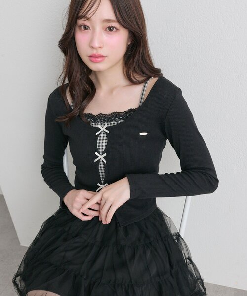 OLIVE des OLIVE（オリーブデオリーブ） tシャツ 映えリボントップス