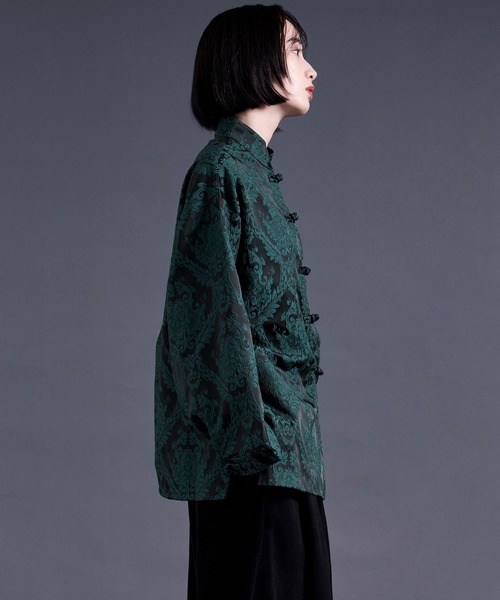 「Ellno Loset」 長袖シャツ SMALL ブラック×グリーン メンズ_画像3