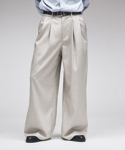Adoon plain スラックス Studded Detail Center Press Wide Slacks