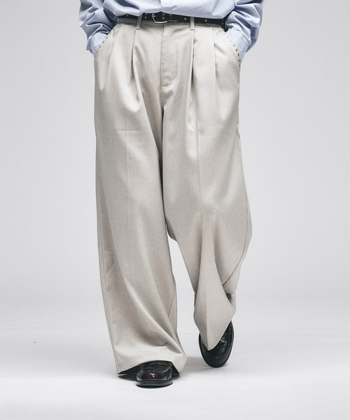 Adoon plain スラックス Studded Detail Center Press Wide Slacks