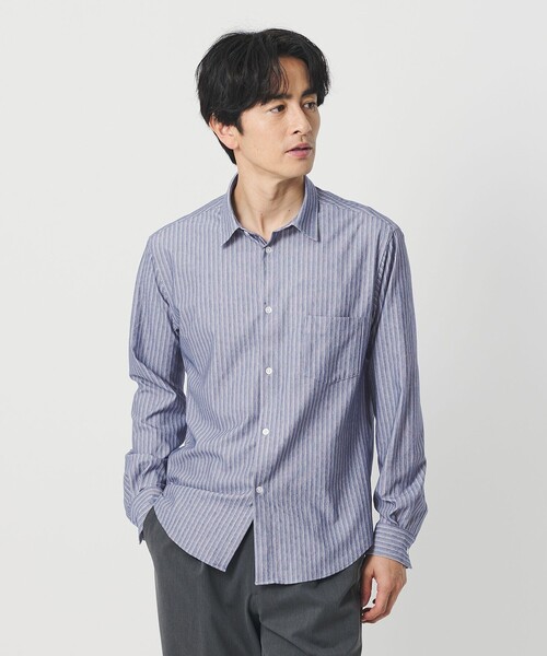 新品未使用　UNITED ARROWS ダークネイビー ストライプシャツ　M BEAUTY＆YOUTH UNITED ARROWS シャツ クイック ストレッチ ストライプ