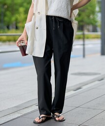 近年モデル♡ヨーコチャン ストレッチテーパードパンツ ウエストゴム 黒 coen（コーエン） スラックス パンツ 「定番/接触冷感/ストレッチ
