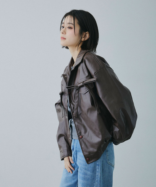 Mirette レザージャケット ライダース フロントリボンポケット 合成