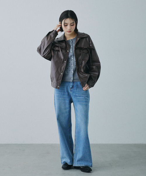 Mirette レザージャケット ライダース フロントリボンポケット 合成