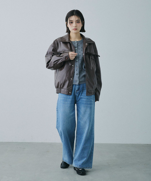 Mirette レザージャケット ライダース フロントリボンポケット 合成