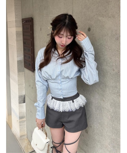 ビジューカラーレースシャツ  ダーリッチ　ショートパンツ Darich（ダーリッチ） パンツ サイドアップショートパンツ レディース