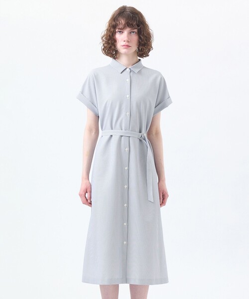 【美品】マッキントッシュ　半袖ロングシャツワンピース　サッカー生地　Aライン　M MACKINTOSH PHILOSOPHY（マッキントッシュフィロソフィー） ワンピース