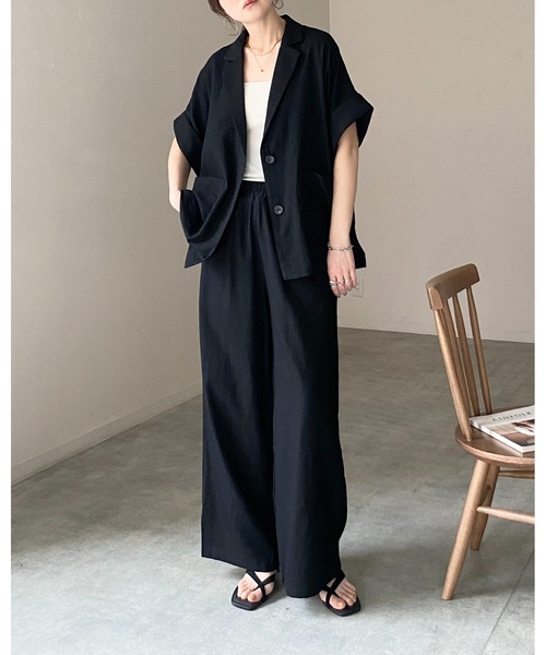 She's Closet セットアップ 夏 リネンタッチ半袖テーラードジャケット