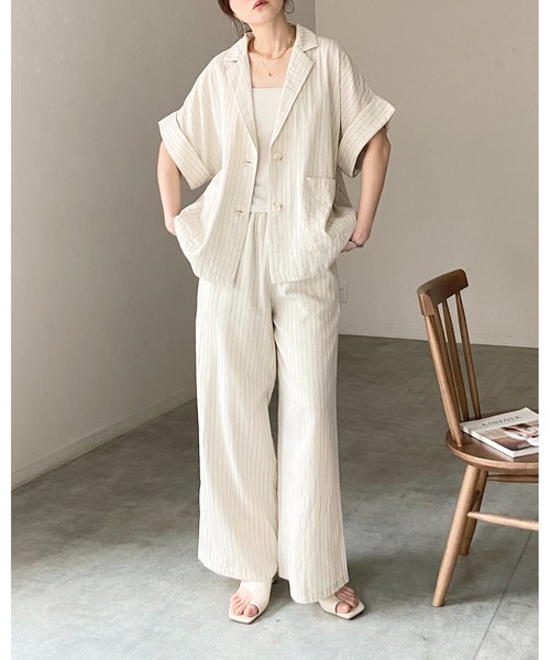 She's Closet セットアップ 夏 リネンタッチ半袖テーラードジャケット