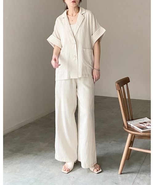 seyto セットアップ She's Closet セットアップ 夏 リネンタッチ半袖テーラードジャケット