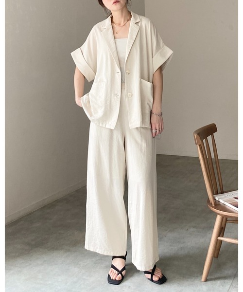 She's Closet セットアップ 夏 リネンタッチ半袖テーラードジャケット