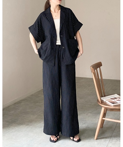 NEWYORKER セットアップ/リネン調ジャケット&パンツ　入学式春夏 She's Closet セットアップ 夏 リネンタッチ半袖テーラードジャケット