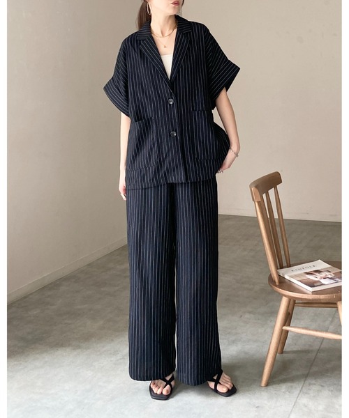 She's Closet セットアップ 夏 リネンタッチ半袖テーラードジャケット