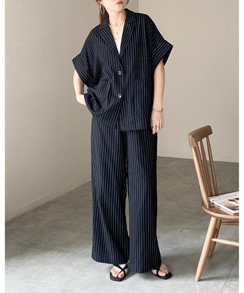 She's Closet セットアップ 夏 リネンタッチ半袖テーラードジャケット