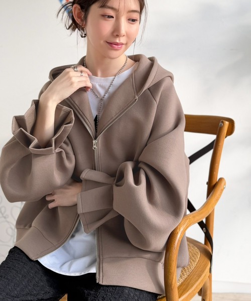 「classicalelf」 ジップアップパーカー SMALL モカ レディース_画像7