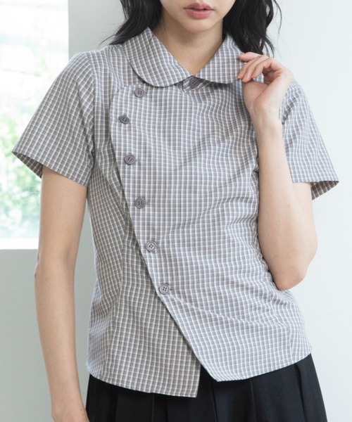 PLEATS PLEASEサークル刺繍 丸襟カットソー　半袖　変形スリーブ 3.3 FIELD TRIP ブラウス シャツ 半袖 3.3 Field Trip／丸襟変形
