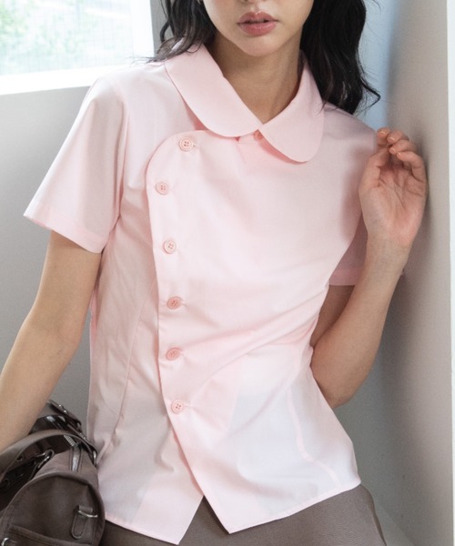 PLEATS PLEASEサークル刺繍 丸襟カットソー　半袖　変形スリーブ 3.3 FIELD TRIP ブラウス シャツ 半袖 3.3 Field Trip／丸襟変形