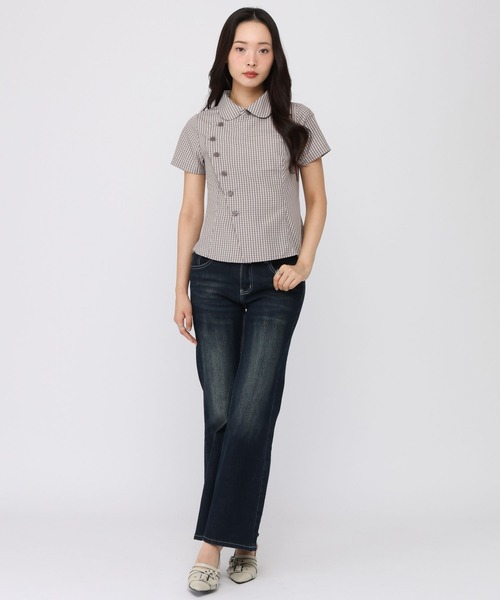 PLEATS PLEASEサークル刺繍 丸襟カットソー　半袖　変形スリーブ 3.3 FIELD TRIP ブラウス シャツ 半袖 3.3 Field Trip／丸襟変形