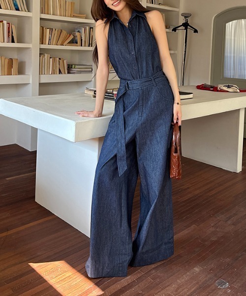 FAVORITO セットアップ デニムノースリーブトップスワイドパンツ