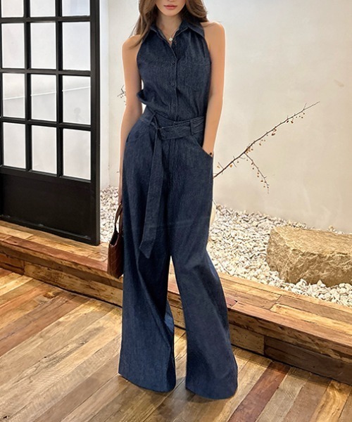 FAVORITO セットアップ デニムノースリーブトップスワイドパンツ