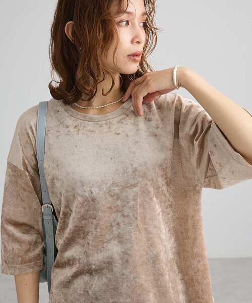 メッシュ 半袖Tシャツ 【ミントグリーン×ブラウン】 Green Parks（グリーンパークス） tシャツ 半袖 メッシュベロア五分袖