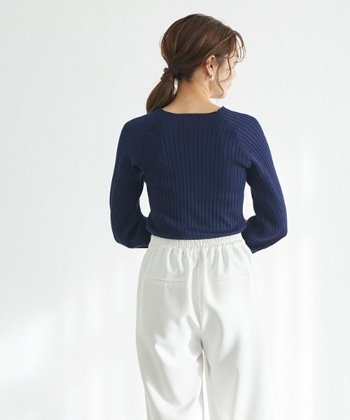 【未使用品】sov.ダル糸リブパフスリーブニット ブラック 36 ソブ　ニット SOV. ダル糸リブパフスリーブニット36