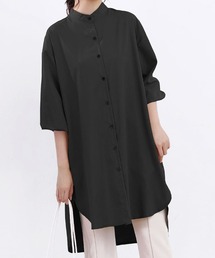 ブラウス シャツ バンドカラーロングシャツ シャツワンピース