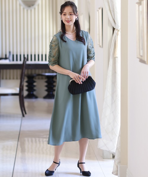 お呼ばれ 結婚式 オケージョンドレス パーティードレス 二次会 ロングドレス ニアナ niana スリーブエンブロイダリードレス パーティードレス 結婚