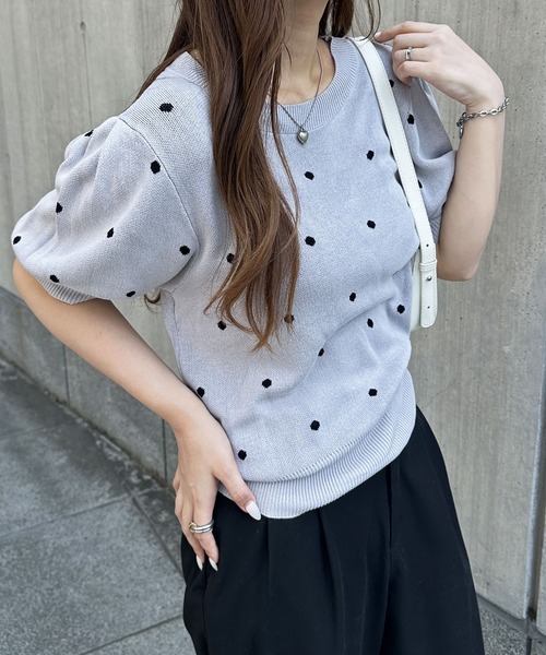 ニット セーター ドット柄 ジャカード ニット レディース BEAMS HEART（ビームス ハート）ドット柄 ジャカード ニット