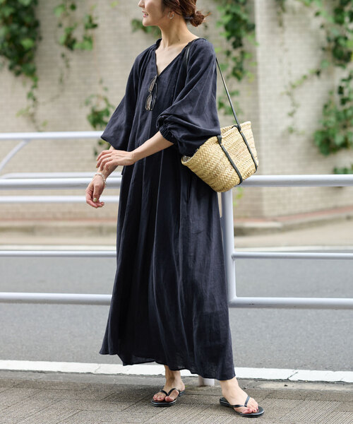 週末セール⭐︎【完売品】SLOBE IENA ボリュームスリーブ リネンワンピース SLOBE IENA ワンピース 「追加」ボリュームスリーブリネン
