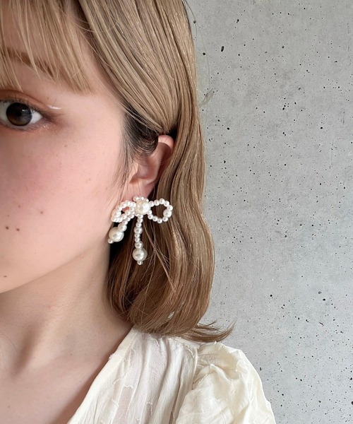 {送料.関税込} ソフトジェムストーン リボンピアス E-13】リボンピアス(イヤリング) | objet sayoko Accessories