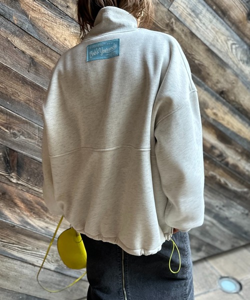 トップス mi mi via loca トレーナー スウェット ハーフジップ配色ドロスト裏起毛